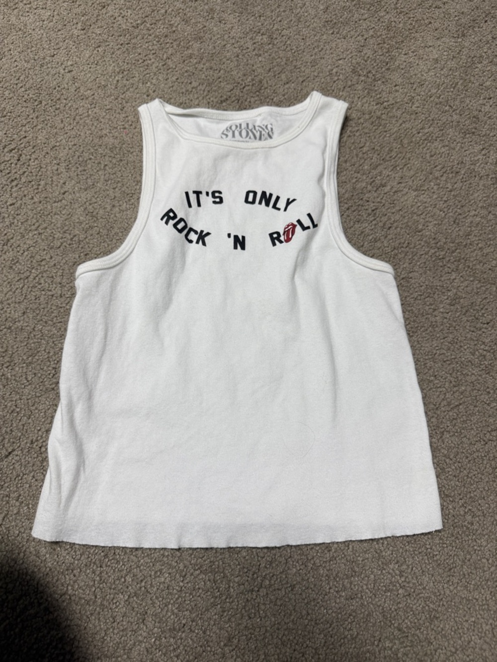 Urban Outfitters White Tank Top with Black Text and Red Tongue Detail